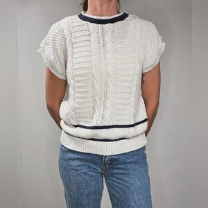 Vintage cable knit tennis style chunky sleeveless sweater
